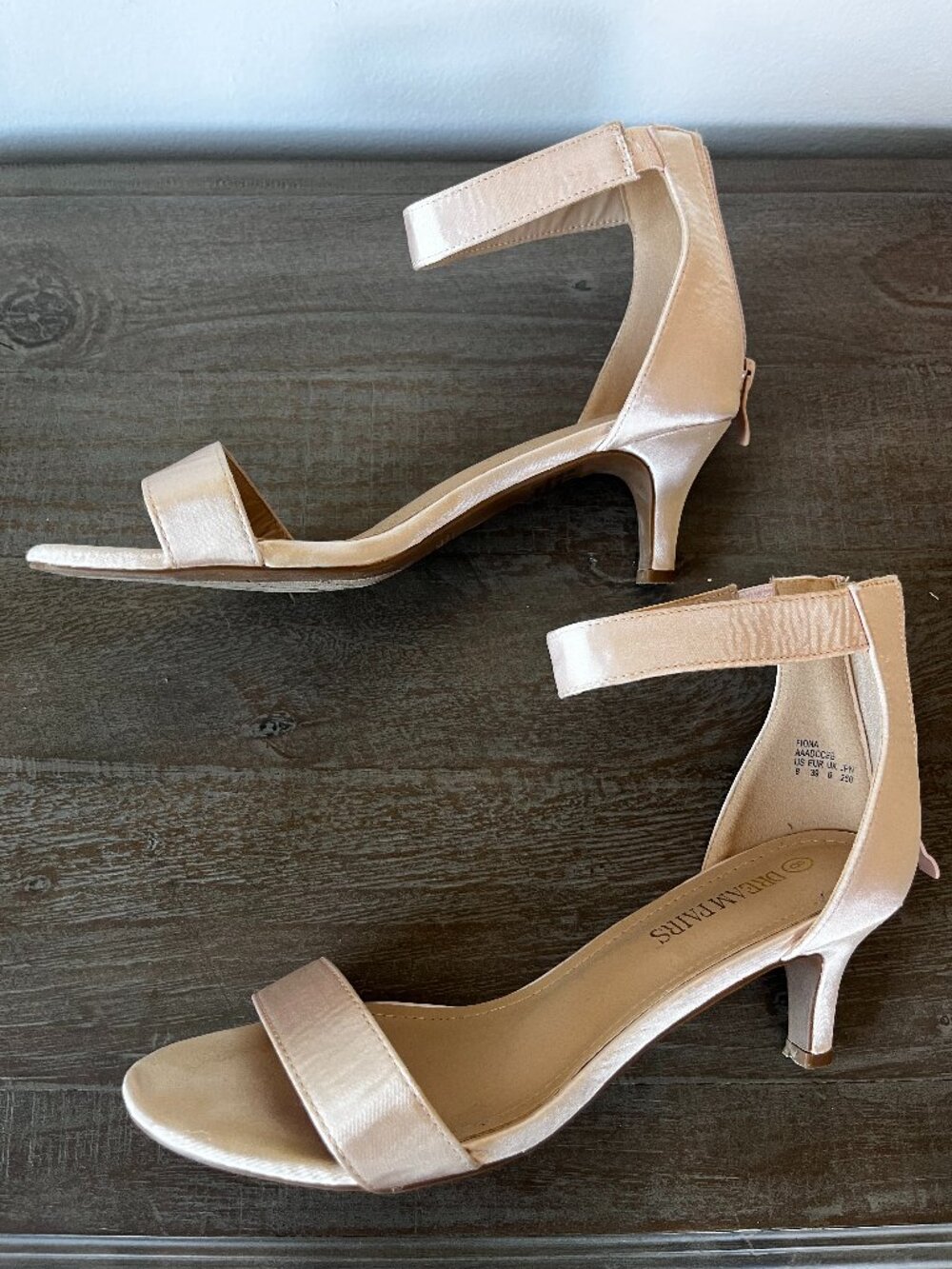 DreamPairs Women's Blush Champagne Satin Ankle Strap Kitten Heels